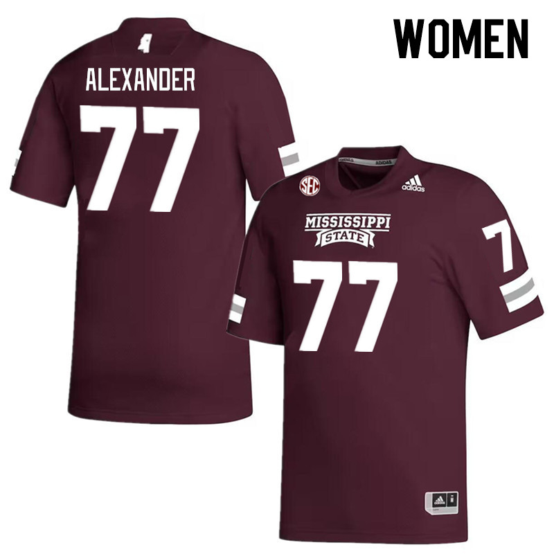 Women #77 Zay Alexander Mississippi State Bulldogs College Football Jerseys Stitched Sale-Maroon - Click Image to Close